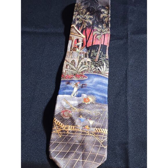 Vintage Colorful Croft & Barrow Tropical Landscape Necktie With Exotic Design - Picture 5 of 13